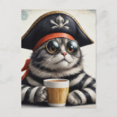 Piratenkat met een koffie briefkaart (Voorkant)