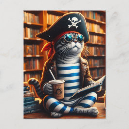 Piratenkat met koffie briefkaart
