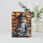 Piratenkat met koffie briefkaart (Staand voorkant)