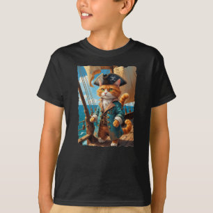 Piratenkat op het dek van zijn schip! t-shirt