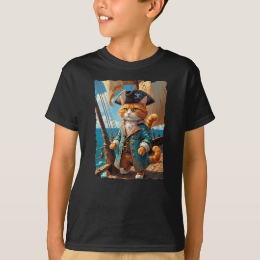 Piratenkat op het dek van zijn schip! t-shirt (Voorkant)