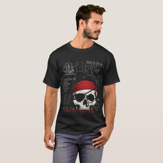 Piratenleraar Funny Skull & Wiskunde Rules T-shirt (Voorkant volledig)
