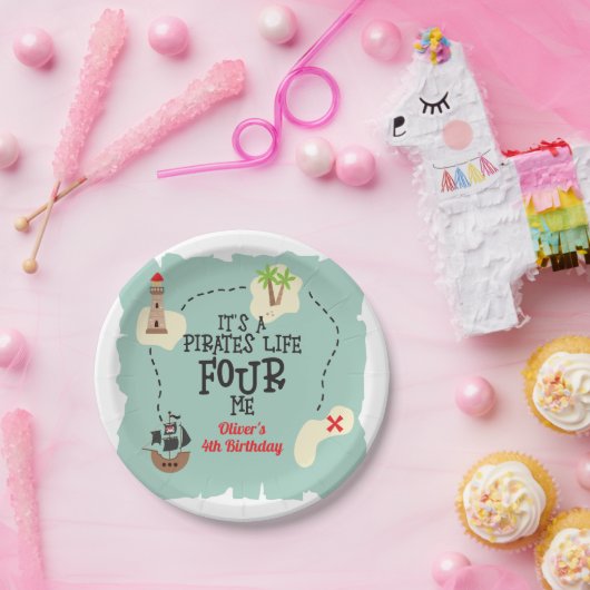 Piratenleven VIER mij 4e Verjaardag Papieren Bordje (Feest)