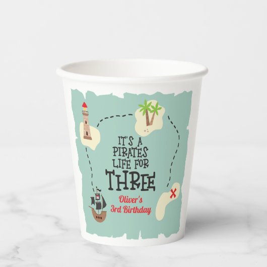 Piratenleven voor de 3e verjaardag papieren bekers (Voorkant)