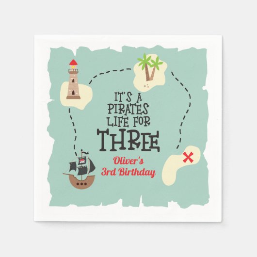 Piratenleven voor de 3e verjaardag servet (Voorkant)