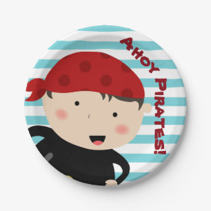 Piratenontwerp met gestreepte achtergrond papieren bordje