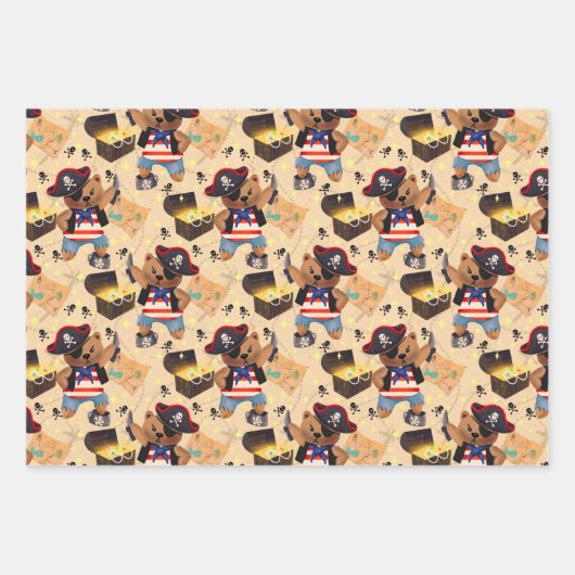 Piratenpartij met Beren, strepen en schatten Inpakpapier Vel (Voorkant)