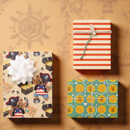 Piratenpartij met Beren, strepen en schatten Inpakpapier Vel