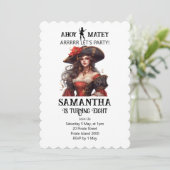 Piratenpartij Rode Meisje Uitnodiging (Staand voorkant)