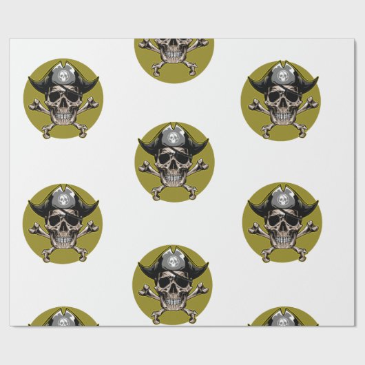 Piratenpartij Skull Gold Cadeaupapier (Vlak)