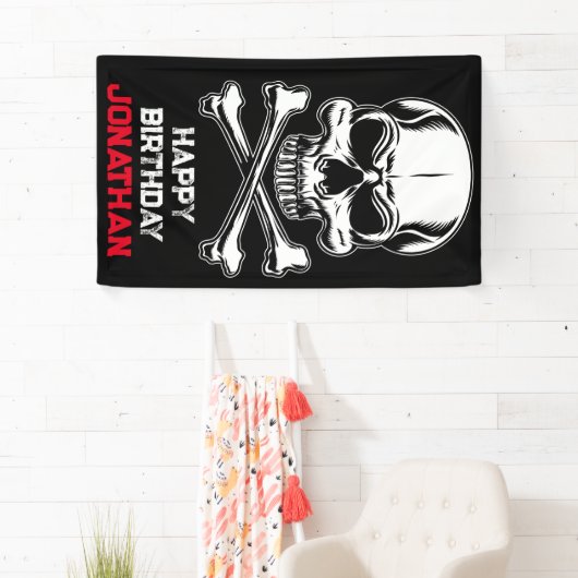 Piratenpartij Verjaardag Scheepsschedel Spandoek (Insitu)