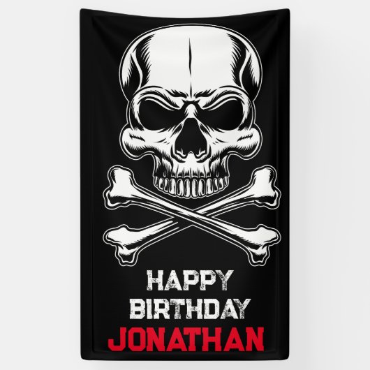 Piratenpartij Verjaardag Scheepsschedel Spandoek (Verticaal)