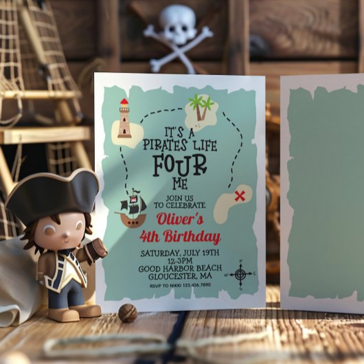 Piratenschatkaart 4e verjaardag kaart