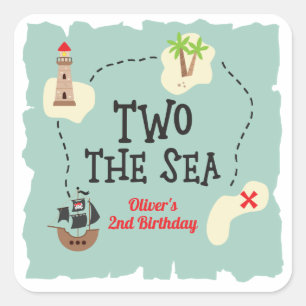 Piratenschatkaart naar de zee 2e verjaardag vierkante sticker