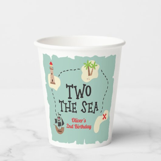 Piratenschatkaart twee het zee 2e verjaardag papieren bekers (Voorkant)