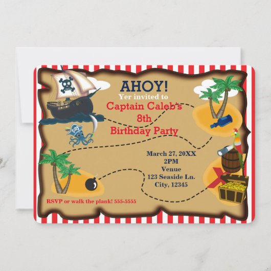 Piratenschatkaart verjaardagsfeest uitnodigingen (Voorkant)