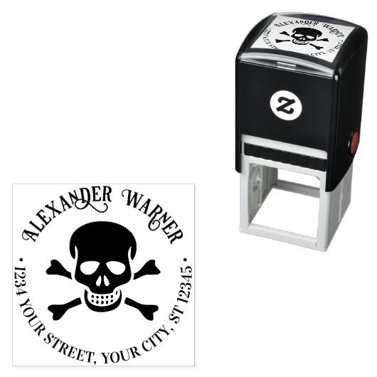 Piratenschedel en gekruiste botten Naam Retouradre Zelfinktende Stempel (In situ)