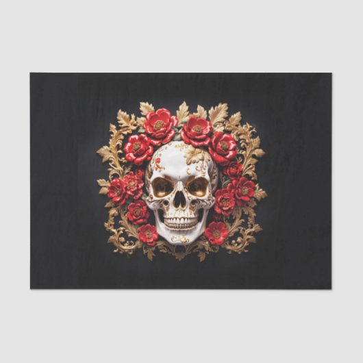 Piratenschedel met rode bloemen tissuepapier (Voorkant)