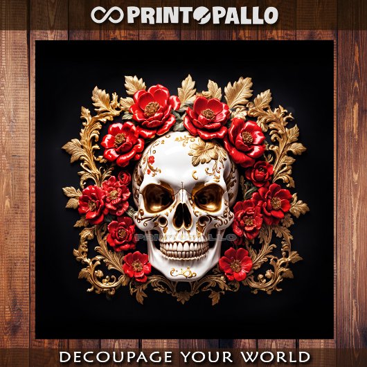 Piratenschedel met rode bloemen tissuepapier