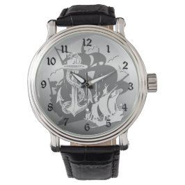 Piratenschip & Anker Wit Silhouethorloge 2 Horloge