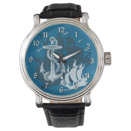 Piratenschip & Anker Wit Silhouethorloge Horloge