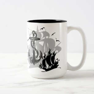 Piratenschip & Anker Zwart Silhouet Mok