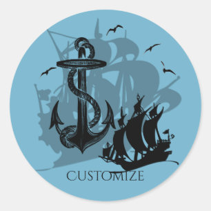 Piratenschip & Anker Zwart Silhouet Stickers 2