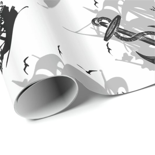 Piratenschip & Anker Zwart Silhouetdocument Cadeaupapier (Rol Hoek)