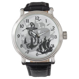 Piratenschip & Anker Zwart Silhouethorloge Horloge