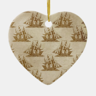 Piratenschip Beige Kleur Oude Stijl Zeevaart Keramisch Ornament