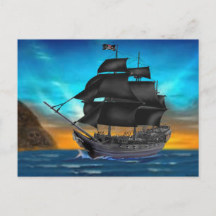 PIRATENSCHIP BIJ ZONSONDERGANG BRIEFKAART