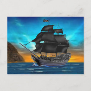 PIRATENSCHIP BIJ ZONSONDERGANG BRIEFKAART