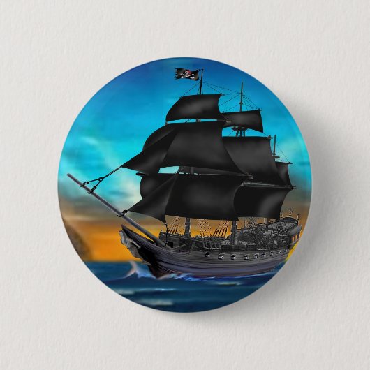 PIRATENSCHIP BIJ ZONSONDERGANG RONDE BUTTON 5,7 CM (Voorkant)
