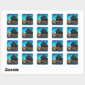 PIRATENSCHIP BIJ ZONSONDERGANG VIERKANTE STICKER (Vel)