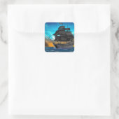 PIRATENSCHIP BIJ ZONSONDERGANG VIERKANTE STICKER (Tas)