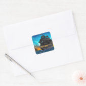 PIRATENSCHIP BIJ ZONSONDERGANG VIERKANTE STICKER (Envelop)