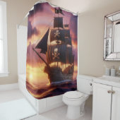 Piratenschip bij zonsopgang/zonsondergang douchegordijn (In situ)