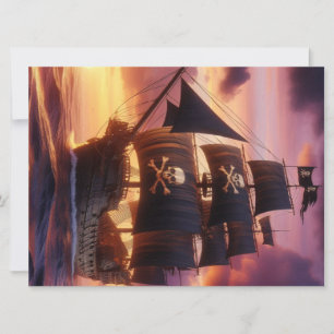 Piratenschip bij zonsopgang/zonsondergang feestdagenkaart