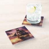 Piratenschip bij zonsopgang/zonsondergang glazen onderzetter (Schuin)