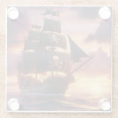 Piratenschip bij zonsopgang/zonsondergang glazen onderzetter (Achterkant)