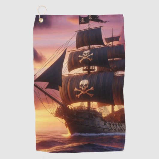 Piratenschip bij zonsopgang/zonsondergang golfhanddoek (Voorkant)