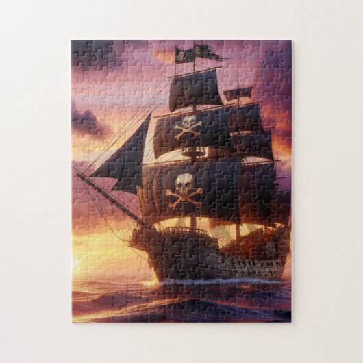 Piratenschip bij zonsopgang/zonsondergang legpuzzel (Verticaal)