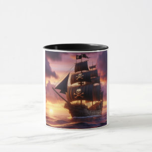 Piratenschip bij zonsopgang/zonsondergang mok