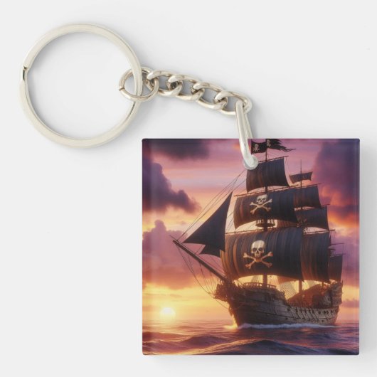 Piratenschip bij zonsopgang/zonsondergang sleutelhanger (voorkant)
