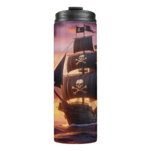 Piratenschip bij zonsopgang/zonsondergang thermosbeker