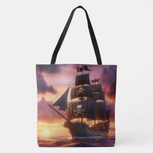 Piratenschip bij zonsopgang/zonsondergang tote bag