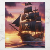 Piratenschip bij zonsopgang/zonsondergang wijn etiket (Enkel label)
