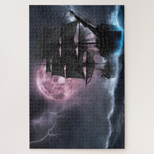 Piratenschip bliksem aardbei maan legpuzzel (Verticaal)