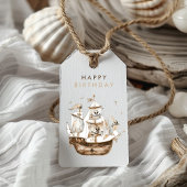 Piratenschip Bruin nautisch thema Verjaardag Cadeaulabel