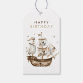 Piratenschip Bruin nautisch thema Verjaardag Cadeaulabel (Voorkant)